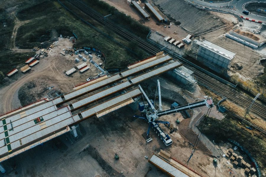 Aerial view of highway construction