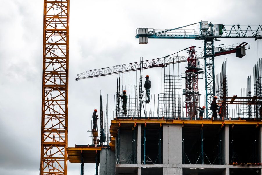 Building under construction with cranes
