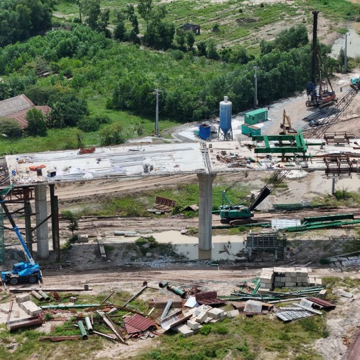 Aerial view of bridge construction