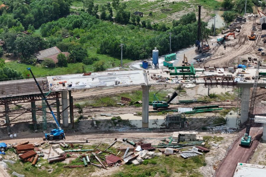 Aerial view of bridge construction